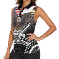 Talofa American Samoa Flag Day Women Sleeveless Polo Shirt Bald Eagle Polynesian Tattoo