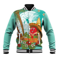 Hawaii Cinco de Mayo Baseball Jacket Chili Pepper Hula Girl Tropical Vibes