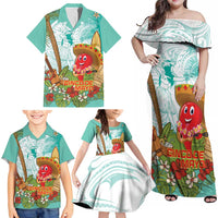 Hawaii Cinco de Mayo Family Matching Off Shoulder Maxi Dress and Hawaiian Shirt Chili Pepper Hula Girl Tropical Vibes