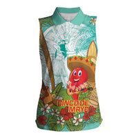 Hawaii Cinco de Mayo Women Sleeveless Polo Shirt Chili Pepper Hula Girl Tropical Vibes