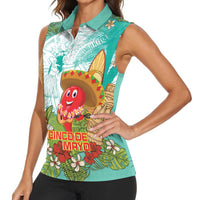 Hawaii Cinco de Mayo Women Sleeveless Polo Shirt Chili Pepper Hula Girl Tropical Vibes