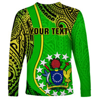 Personalised Cook Islands Long Sleeve Shirt Mangaia Gospel Day Green Version LT14 - Polynesian Pride