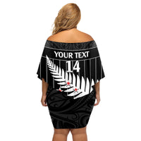 Custom New Zealand Silver Fern Cricket Off Shoulder Short Dress Aotearoa Maori Go Black Cap