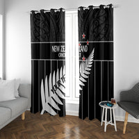 Custom New Zealand Silver Fern Cricket Window Curtain Aotearoa Maori Go Black Cap LT14 With Grommets Black - Polynesian Pride