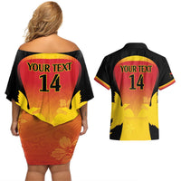 Custom Papua New Guinea Cricket Couples Matching Off Shoulder Short Dress and Hawaiian Shirt 2024 Go PNG LT14 - Polynesian Pride