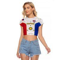 Personalised Philippines Rugby Raglan Cropped T Shirt Pacific Pilipinas Go Tamaraws LT14 Female White - Polynesian Pride