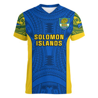Solomon Islands Rugby Women V Neck T Shirt Pacific Go Solies LT14 Female Blue - Polynesian Pride