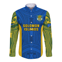 Personalised Solomon Islands Rugby Long Sleeve Button Shirt Pacific Go Solies LT14 Unisex Blue - Polynesian Pride