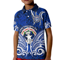 Personalised Independence Day CNMI Kid Polo Shirt Northern Mariana Islands Tribal Tattoo Pattern LT14 Kid Blue - Polynesian Pride
