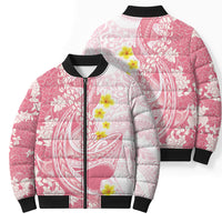 Pink Hawaii Shark Tattoo Bomber Puffer Jacket Puakenikeni Lei Plumeria Polynesian Pattern LT14 - Polynesian Pride