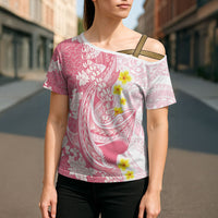 Pink Hawaii Shark Tattoo Cross Shoulder Shirt Puakenikeni Lei Plumeria Polynesian Pattern LT14 - Polynesian Pride