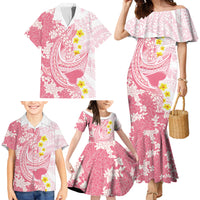 Pink Hawaii Shark Tattoo Family Matching Mermaid Dress and Hawaiian Shirt Puakenikeni Lei Plumeria Polynesian Pattern