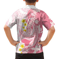 Pink Hawaii Shark Tattoo Family Matching Off Shoulder Short Dress and Hawaiian Shirt Puakenikeni Lei Plumeria Polynesian Pattern