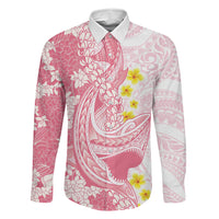 Pink Hawaii Shark Tattoo Family Matching Puletasi and Hawaiian Shirt Puakenikeni Lei Plumeria Polynesian Pattern