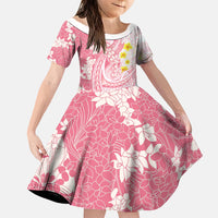 Pink Hawaii Shark Tattoo Family Matching Short Sleeve Bodycon Dress and Hawaiian Shirt Puakenikeni Lei Plumeria Polynesian Pattern