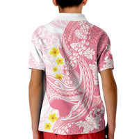 Pink Hawaii Shark Tattoo Kid Polo Shirt Puakenikeni Lei Plumeria Polynesian Pattern LT14 - Polynesian Pride