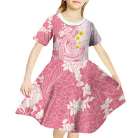 Pink Hawaii Shark Tattoo Kid Short Sleeve Dress Puakenikeni Lei Plumeria Polynesian Pattern LT14 - Polynesian Pride