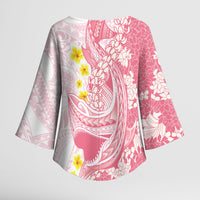 Pink Hawaii Shark Tattoo Kimono Sleeve Blouse Puakenikeni Lei Plumeria Polynesian Pattern LT14 - Polynesian Pride