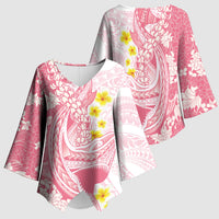 Pink Hawaii Shark Tattoo Kimono Sleeve Blouse Puakenikeni Lei Plumeria Polynesian Pattern LT14 - Polynesian Pride