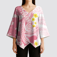 Pink Hawaii Shark Tattoo Kimono Sleeve Blouse Puakenikeni Lei Plumeria Polynesian Pattern LT14 - Polynesian Pride