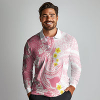 Pink Hawaii Shark Tattoo Long Sleeve Polo Shirt Puakenikeni Lei Plumeria Polynesian Pattern LT14 - Polynesian Pride