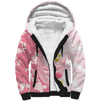 Pink Hawaii Shark Tattoo Sherpa Hoodie Puakenikeni Lei Plumeria Polynesian Pattern LT14 Unisex Pink - Polynesian Pride