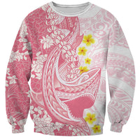 Pink Hawaii Shark Tattoo Sweatshirt Puakenikeni Lei Plumeria Polynesian Pattern LT14 Unisex Pink - Polynesian Pride