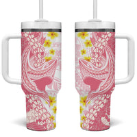 Pink Hawaii Shark Tattoo Tumbler With Handle Puakenikeni Lei Plumeria Polynesian Pattern LT14 One Size: 40 oz Pink - Polynesian Pride