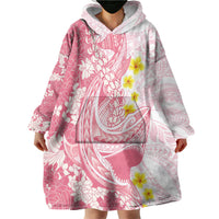 Pink Hawaii Shark Tattoo Wearable Blanket Hoodie Puakenikeni Lei Plumeria Polynesian Pattern LT14 - Polynesian Pride