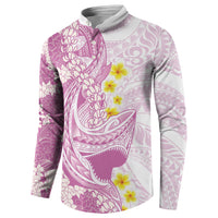 Purple Hawaii Shark Tattoo Button Sweatshirt Puakenikeni Lei Plumeria Polynesian Pattern LT14 - Polynesian Pride