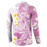 Purple Hawaii Shark Tattoo Button Sweatshirt Puakenikeni Lei Plumeria Polynesian Pattern LT14 - Polynesian Pride