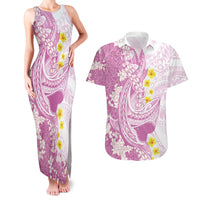 Purple Hawaii Shark Tattoo Couples Matching Tank Maxi Dress and Hawaiian Shirt Puakenikeni Lei Plumeria Polynesian Pattern