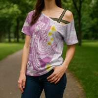 Purple Hawaii Shark Tattoo Cross Shoulder Shirt Puakenikeni Lei Plumeria Polynesian Pattern LT14 - Polynesian Pride