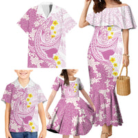 Purple Hawaii Shark Tattoo Family Matching Mermaid Dress and Hawaiian Shirt Puakenikeni Lei Plumeria Polynesian Pattern