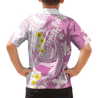 Purple Hawaii Shark Tattoo Family Matching Puletasi and Hawaiian Shirt Puakenikeni Lei Plumeria Polynesian Pattern