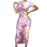 Purple Hawaii Shark Tattoo Family Matching Short Sleeve Bodycon Dress and Hawaiian Shirt Puakenikeni Lei Plumeria Polynesian Pattern