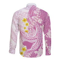 Purple Hawaii Shark Tattoo Long Sleeve Button Shirt Puakenikeni Lei Plumeria Polynesian Pattern LT14 - Polynesian Pride