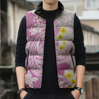 Purple Hawaii Shark Tattoo Sleeveless Puffer Jacket Puakenikeni Lei Plumeria Polynesian Pattern LT14 - Polynesian Pride