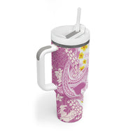 Purple Hawaii Shark Tattoo Tumbler With Handle Puakenikeni Lei Plumeria Polynesian Pattern LT14 - Polynesian Pride