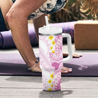 Purple Hawaii Shark Tattoo Tumbler With Handle Puakenikeni Lei Plumeria Polynesian Pattern LT14 - Polynesian Pride
