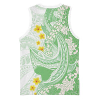 Green Hawaii Shark Tattoo Basketball Jersey Puakenikeni Lei Plumeria Polynesian Pattern LT14 - Polynesian Pride