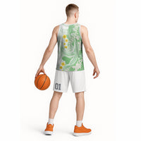 Green Hawaii Shark Tattoo Basketball Jersey Puakenikeni Lei Plumeria Polynesian Pattern LT14 - Polynesian Pride