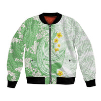 Green Hawaii Shark Tattoo Bomber Jacket Puakenikeni Lei Plumeria Polynesian Pattern LT14 Unisex Green - Polynesian Pride