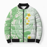 Green Hawaii Shark Tattoo Bomber Puffer Jacket Puakenikeni Lei Plumeria Polynesian Pattern LT14 Unisex Green - Polynesian Pride