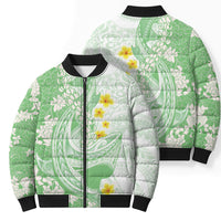 Green Hawaii Shark Tattoo Bomber Puffer Jacket Puakenikeni Lei Plumeria Polynesian Pattern LT14 - Polynesian Pride