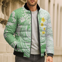 Green Hawaii Shark Tattoo Bomber Puffer Jacket Puakenikeni Lei Plumeria Polynesian Pattern LT14 - Polynesian Pride