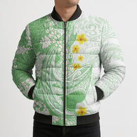 Green Hawaii Shark Tattoo Bomber Puffer Jacket Puakenikeni Lei Plumeria Polynesian Pattern LT14 - Polynesian Pride