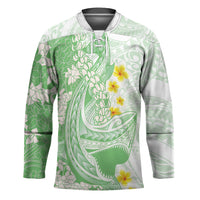 Green Hawaii Shark Tattoo Hockey Jersey Puakenikeni Lei Plumeria Polynesian Pattern LT14 Unisex Green - Polynesian Pride