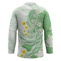 Green Hawaii Shark Tattoo Hockey Jersey Puakenikeni Lei Plumeria Polynesian Pattern LT14 - Polynesian Pride