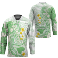 Green Hawaii Shark Tattoo Hockey Jersey Puakenikeni Lei Plumeria Polynesian Pattern LT14 - Polynesian Pride